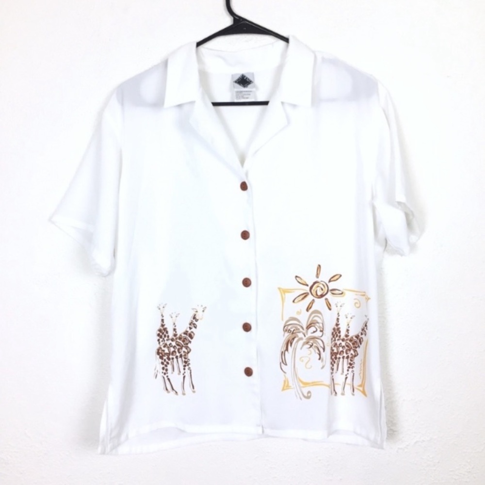VTG California concepts Grandmacore button up giraffe blouse size medium novelty